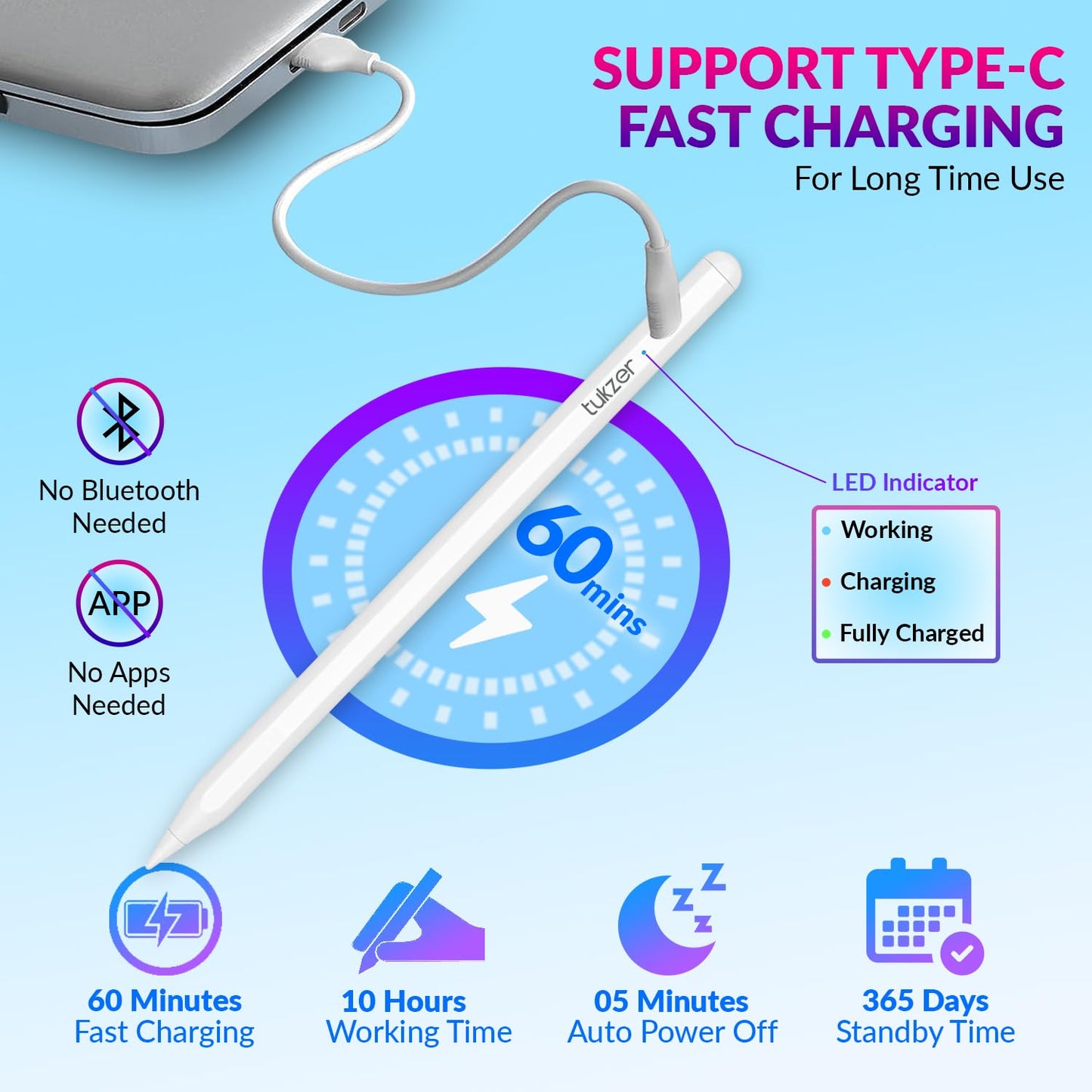 (Open Box)Tukzer 5-Replacement Tip Compatible with Tukzer Stylus Pen for iPad Palm Rejection, 2nd Gen Compatible for (2018-2021) iPad 6/7/8/9 Gen; iPad Pro(11/12.9") iPad Mini (5,2021) iPad Air 3rd Gen(TZ-TIP1)