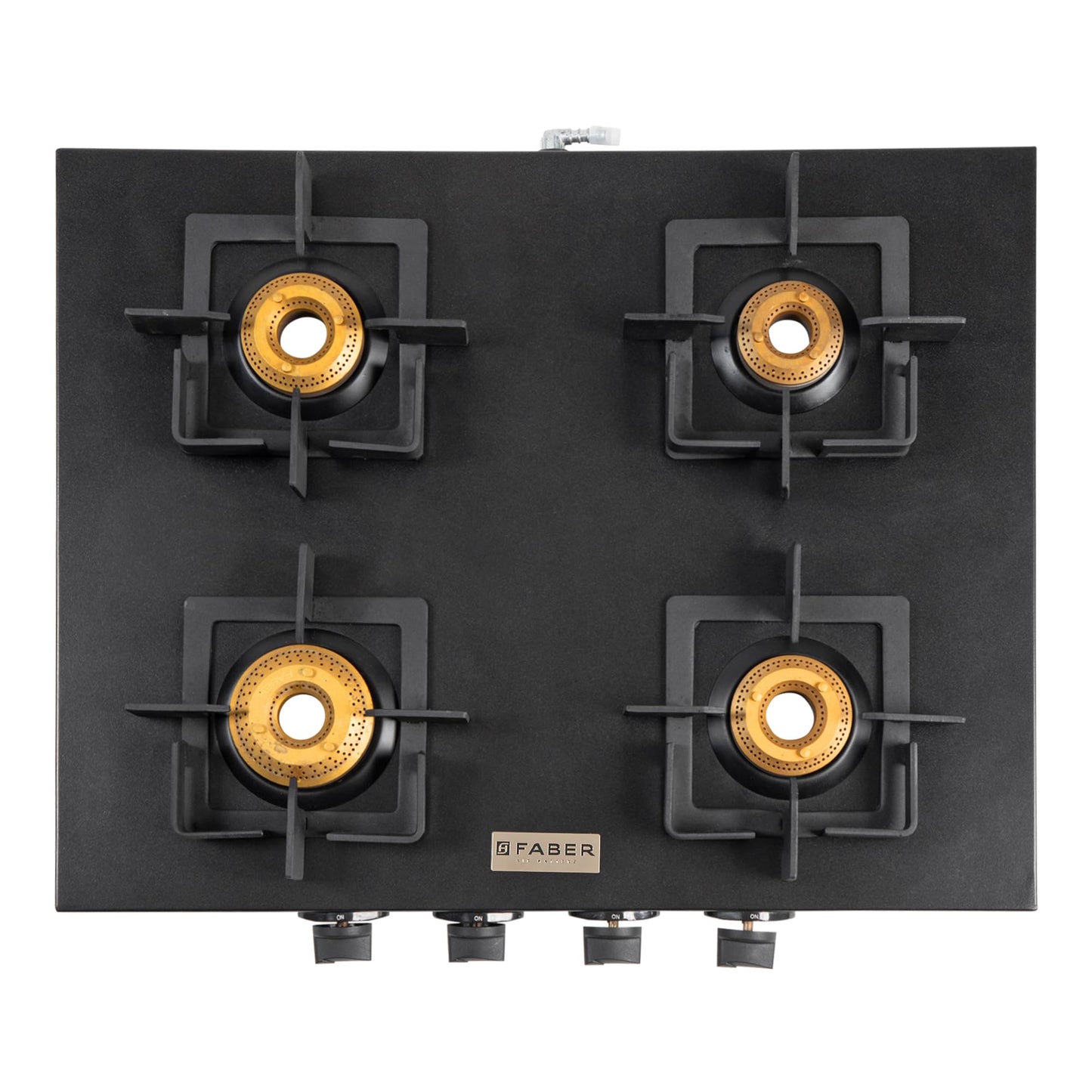 Faber Roma 4 Burner Gas Stove | 2.0.mm MS Frame Body with Diamond Coated Finish | 4 Brass Burners | Diamond Coated Pan Support & Drip Tray, Heat Resistant Metal Knobs, Manual Ignition, Black