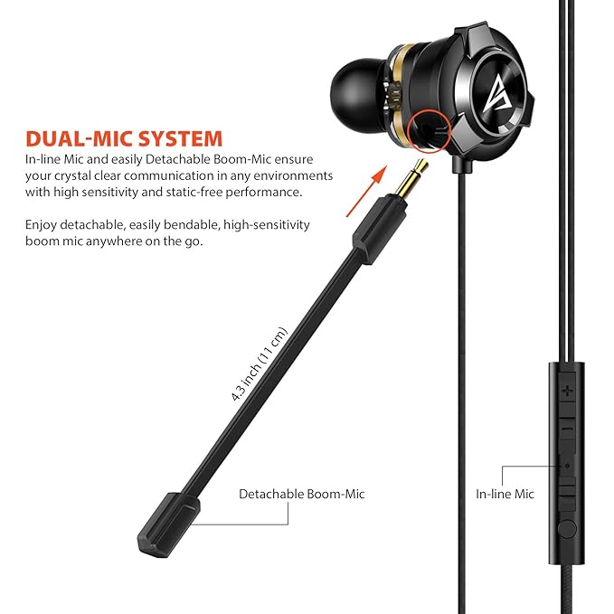 (Open Box) AirSound A200 Pro Dual Driver Gaming Earphone with Dual Mic & 3D Stereo Sound for Android, Tablets, PC, Laptop