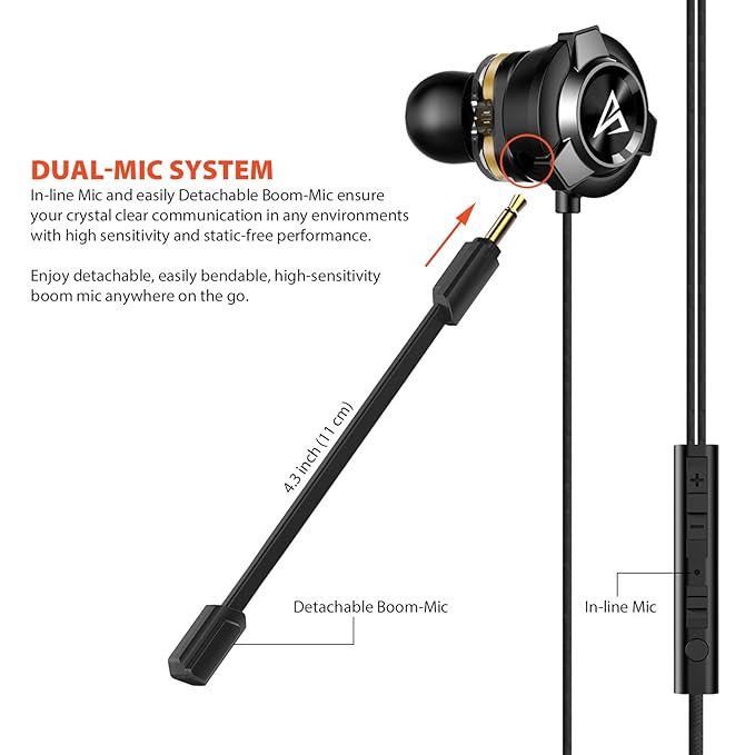(Open box)AirSound A200 Pro Dual Driver Gaming Earphone with Dual Mic & 3D Stereo Sound for Android, Tablets, PC, Laptop