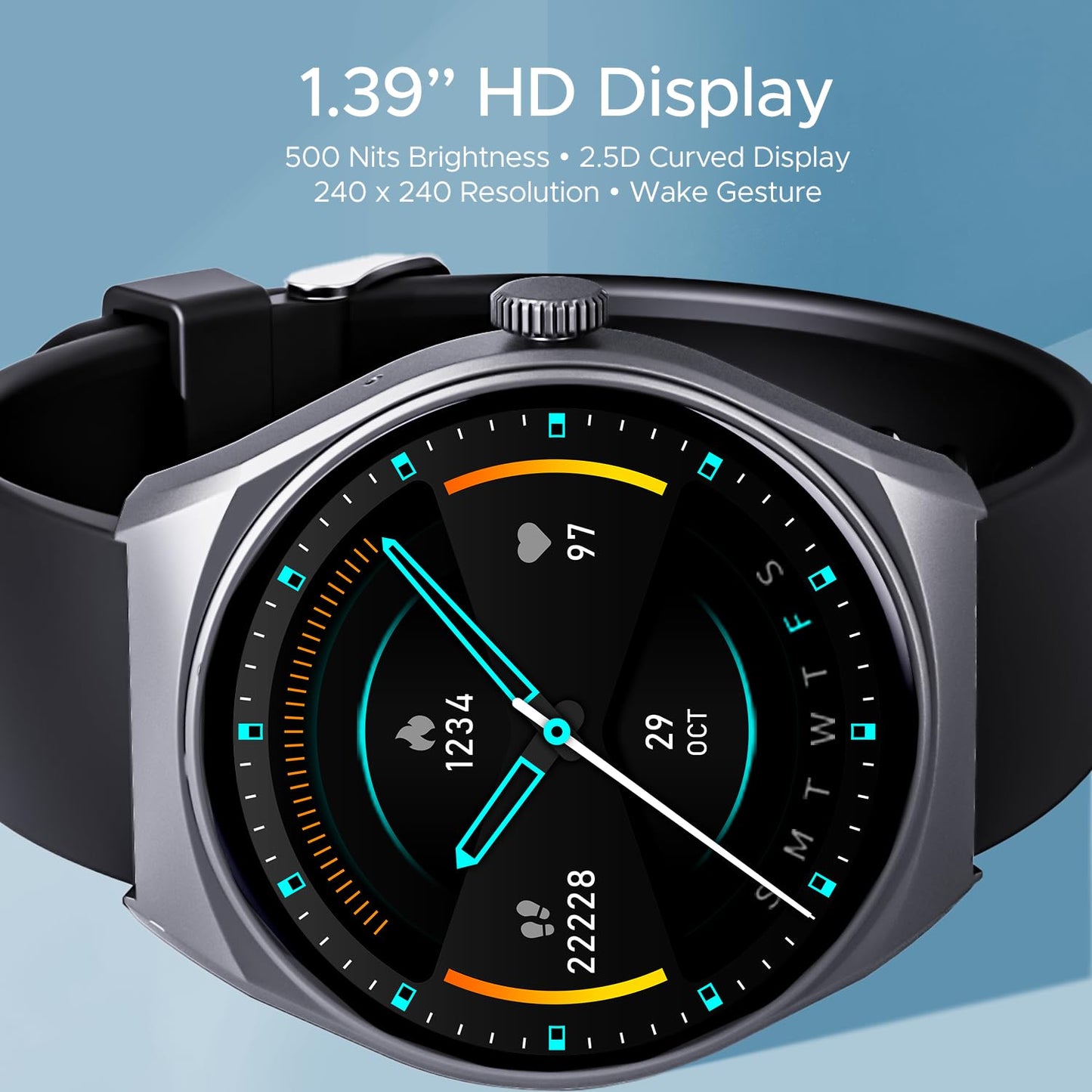 (Without box)boAt Lunar Seek w/ 1.39" (3.5 cm) HD Display, Advanced Bluetooth Calling, Functional Crown, Multiple Sports Mode,100 Watch Faces, IP67 Dust, Sweat & Splash Resistance, HR & SpO2 Monitoring(Metal Grey)