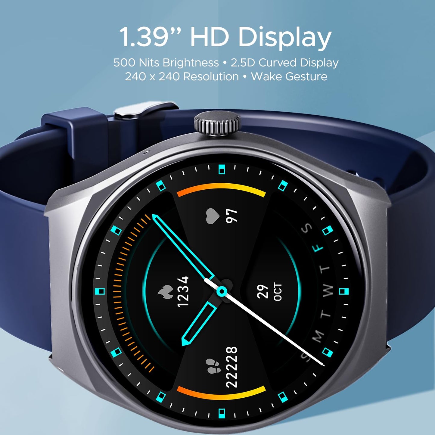 (Without box)boAt Lunar Seek w/ 1.39" (3.5 cm) HD Display, Advanced Bluetooth Calling, Functional Crown, Multiple Sports Mode,100 Watch Faces, IP67 Dust, Sweat & Splash Resistance, HR & SpO2 Monitoring(Metal Grey)