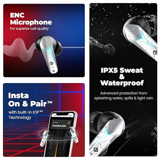 (Open Box) Cosmic Byte CosmoBuds X200 True Wireless Earbuds (TWS), BT 5.3, 38ms Latency GOD Mode™, Music Mode, 40Hrs, ENC, IPX5, Voice Assistant