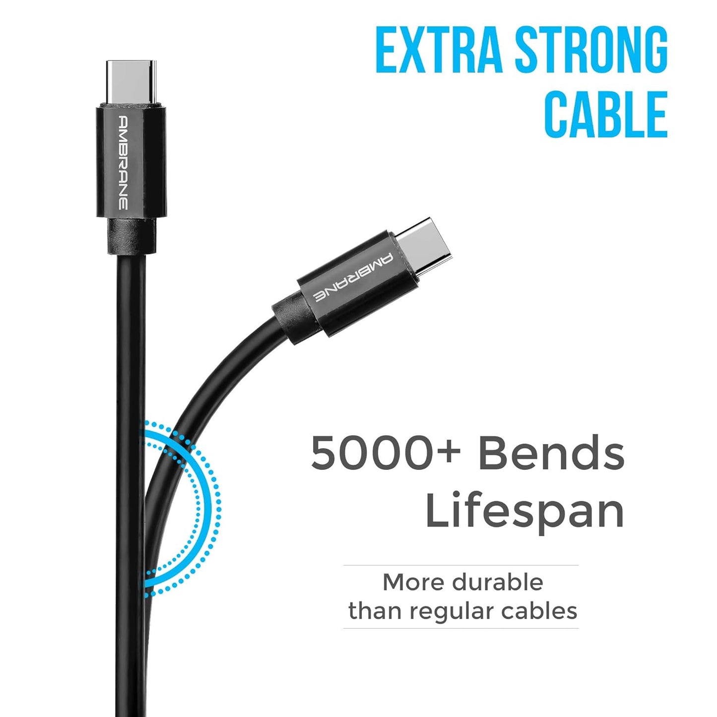 (Open Box) Ambrane ACT-2 2.4A Type C to USB A Fast Charging Cable for Type C Mobiles (2 Meter, 6.6 Feet) (White)