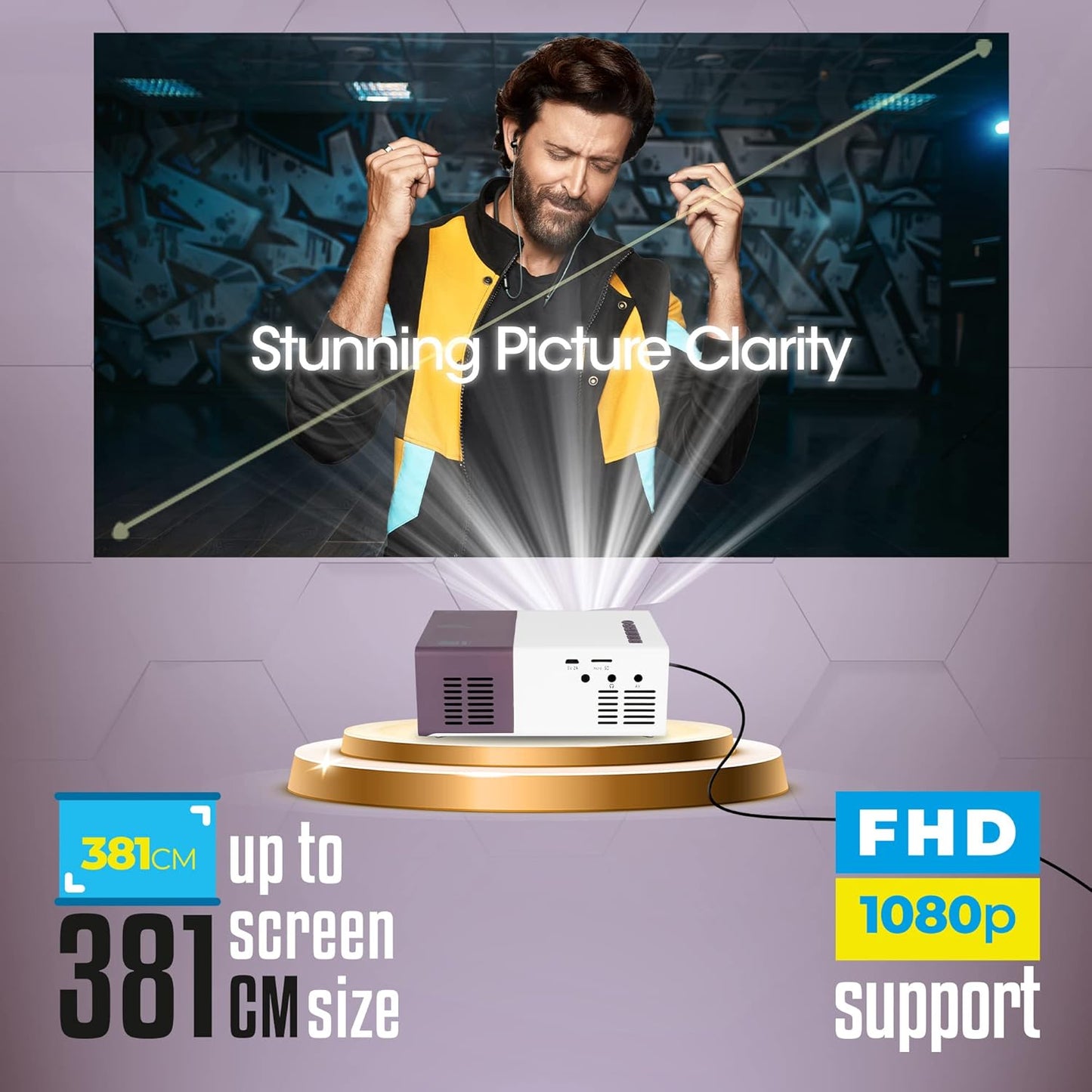 (Open Box) Zebronics Pixaplay 11 Portable LED Projector with FHD 1080p Support | 1500 Lumens | 150'' Large Screen | Dual Power Input,Built-in-Speaker, Remote Control and a Compact Design