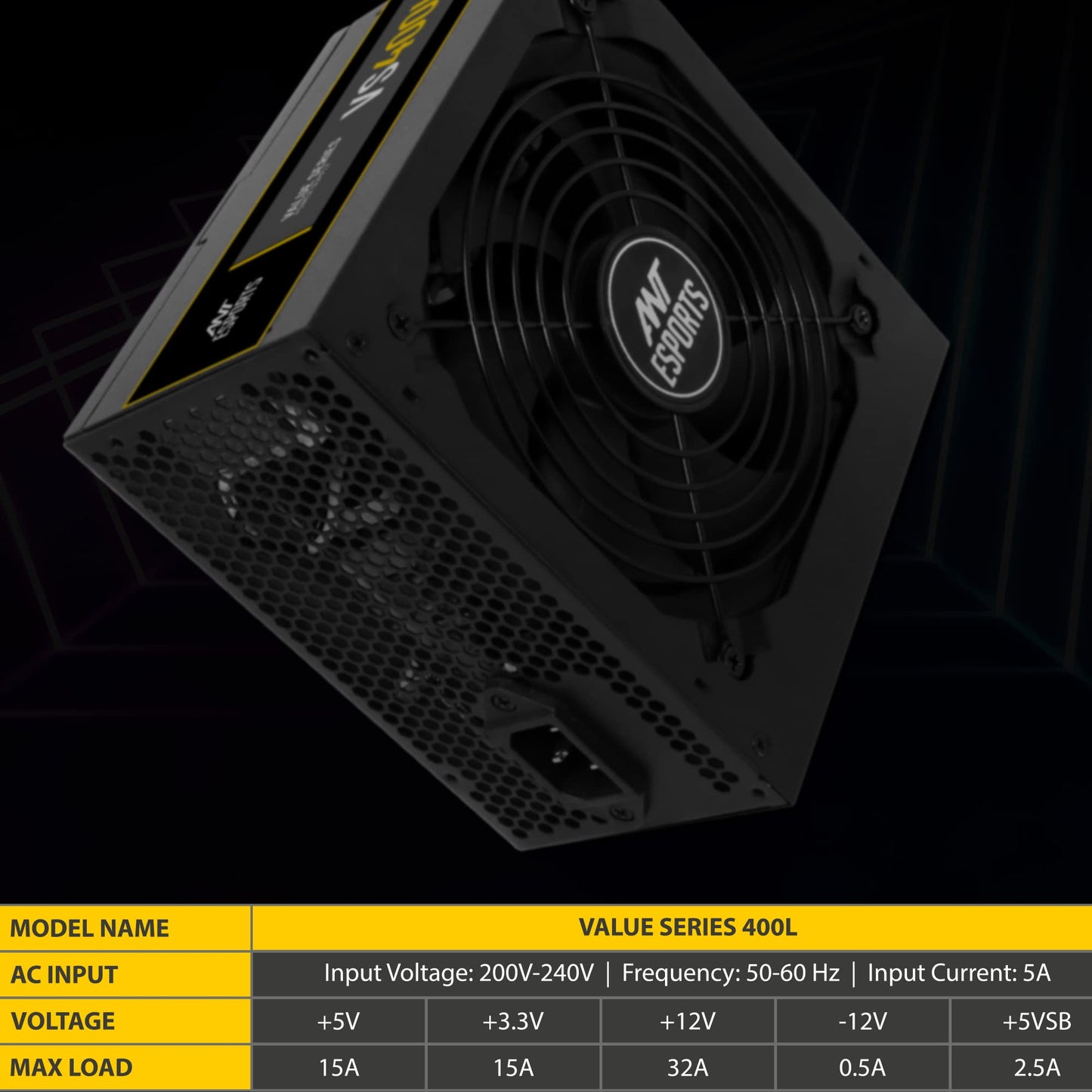 (Open Box)Ant Esports VS450L Non-Modular High Efficiency Gaming Power Supply/PSU with 1 x PCIe and 120mm Silent Fan