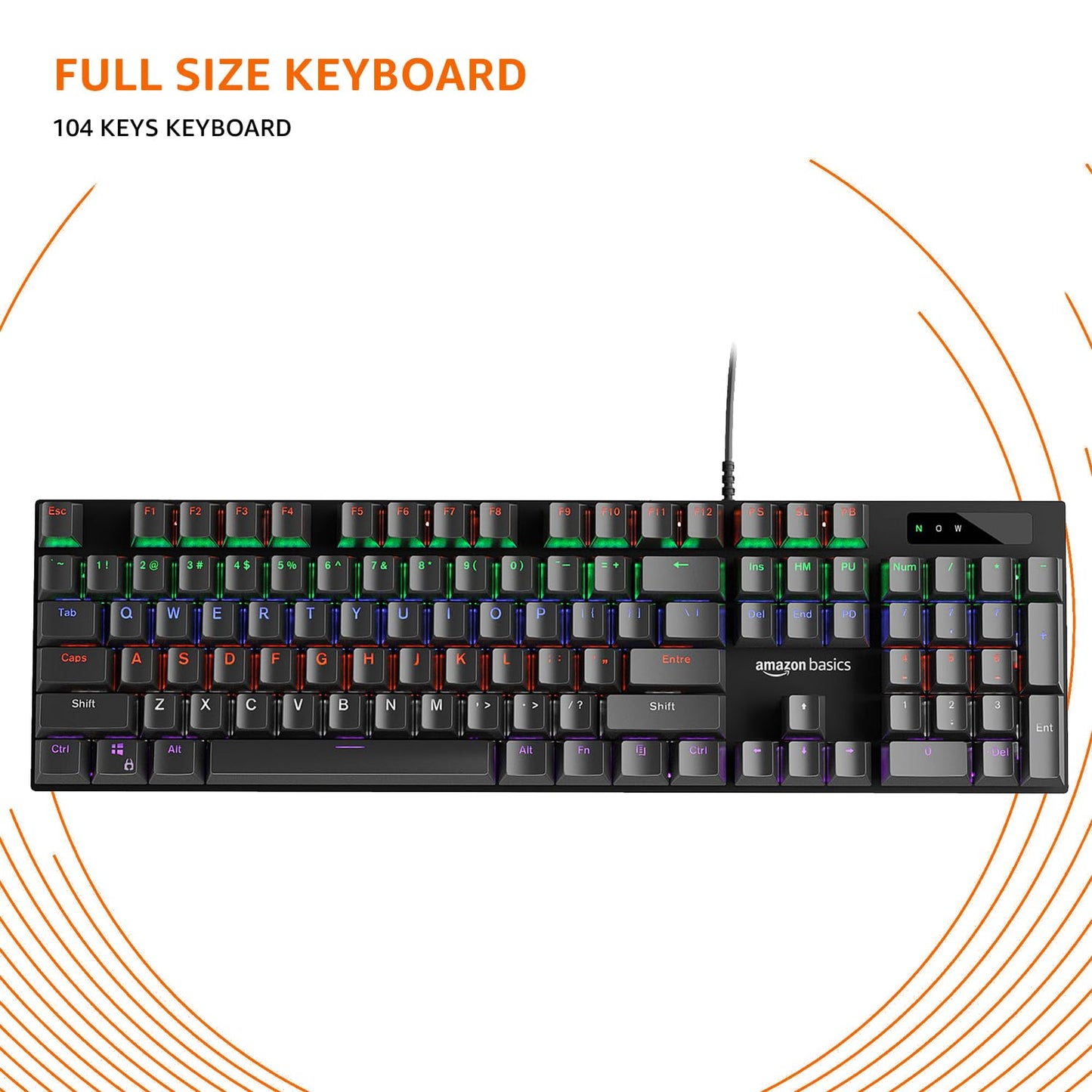 (Open Box) Amazon Basics USB Gaming Keyboard with Multicolour LED Effect | 12 Multimedia Keys |4 LED Modes