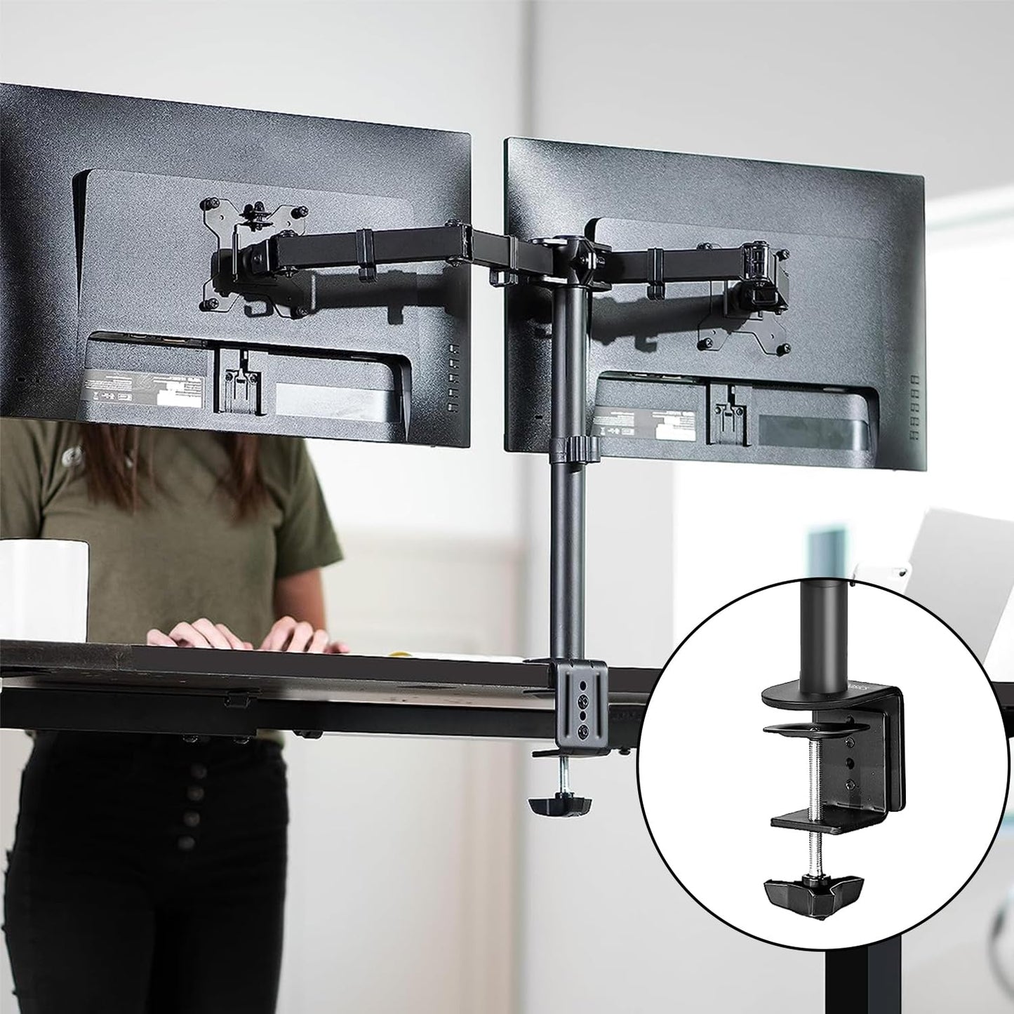 (Open Box) amazon basics Dual Monitor Stand - Height-Adjustable Arm Mount, Steel