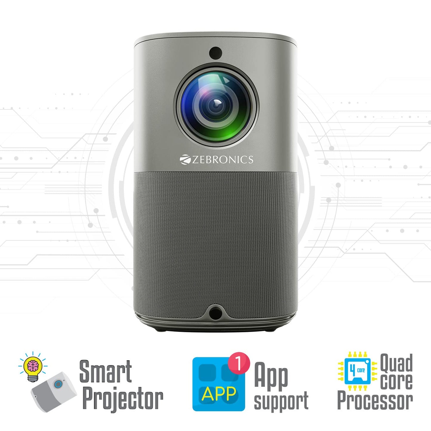 (Open Box) ZEBRONICS PIXAPLAY 22, Smart Projector, 3400 Lumens, 4K Support,160 Inch Screen Size, Supports Bluetooth, HDMI, USB, WiFi, 720p Native, Powerful Speaker, Electronic Focus, APP Support, Miracast