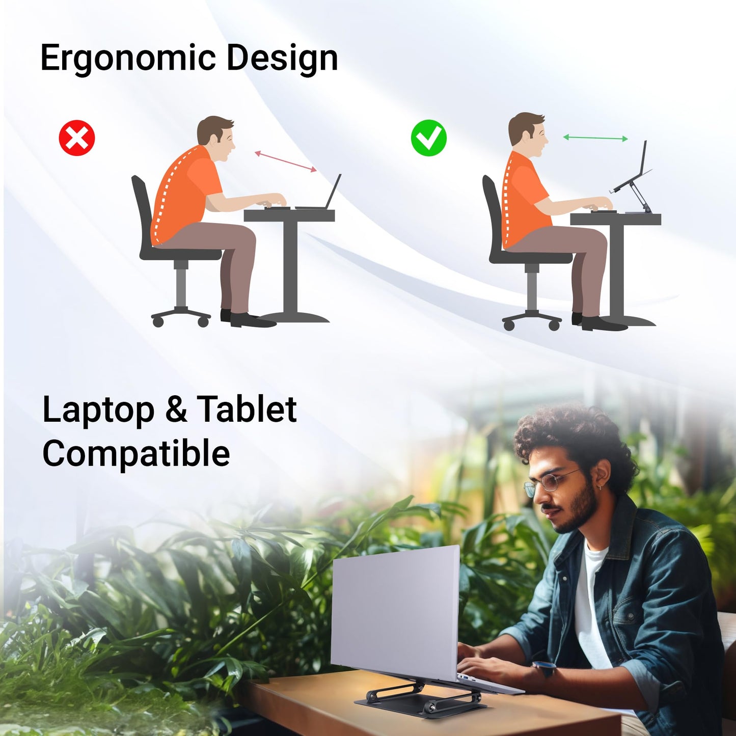 (OPEN BOX0)Zebronics NS3000 Portable Laptop & Tablet Stand Supports Upto 17” with Max. 5KG Support, Anti-Slip Silicone Pads, Foldable Design, Multi Angle Adjustment, Carbon Steel Body