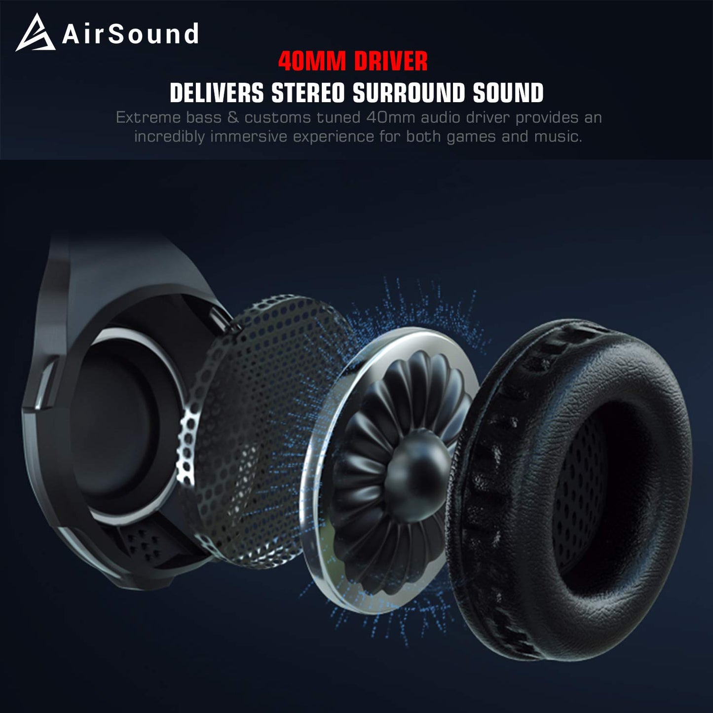 (Open Box) AirSound Alpha-5 Stereo Gaming Headset for Noise Cancelling Over-Ear Headphones with Mic, RBG LED, Bass Surround, Soft Memory Earmuffs for All Laptop
