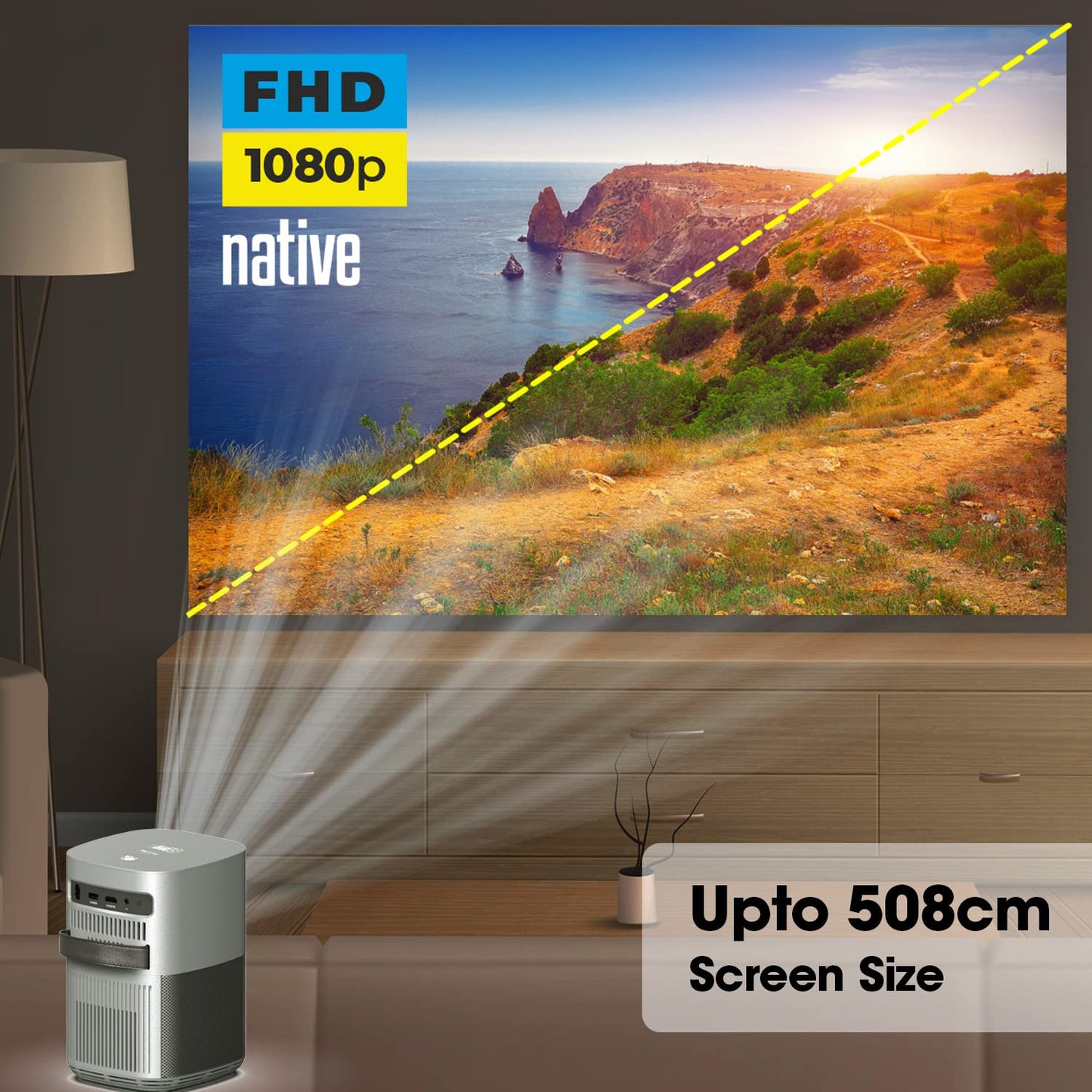 (Open Box) ZEBRONICS PIXAPLAY 22, Smart Projector, 3400 Lumens, 4K Support,160 Inch Screen Size, Supports Bluetooth, HDMI, USB, WiFi, 720p Native, Powerful Speaker, Electronic Focus, APP Support, Miracast