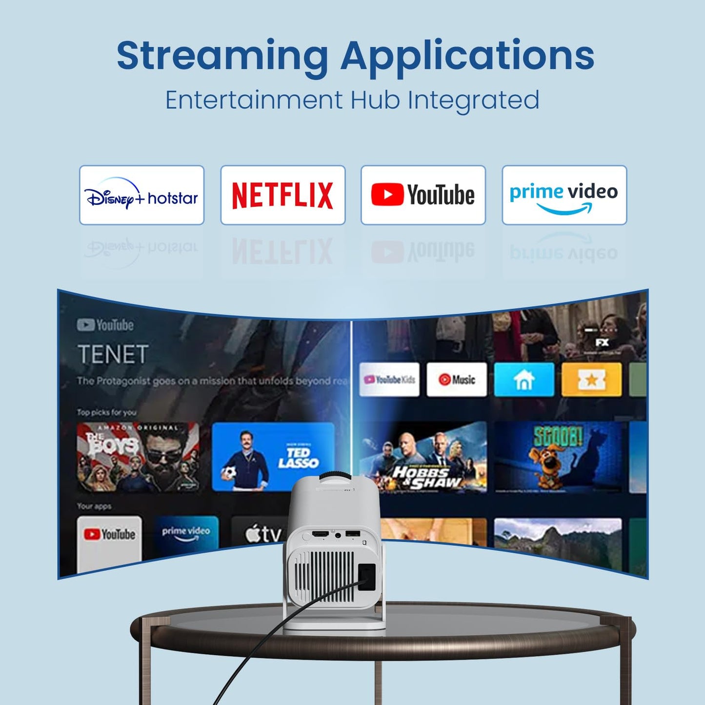 (Open Box) Portronics Beem 440 Smart LED Projector with 720p HD Resolution, Rotatable Design, Built-in Streaming Apps (Netflix, Prime Video, Hotstar), 2000 Lumens, Screen Mirroring, 3 Watts Speaker (White)