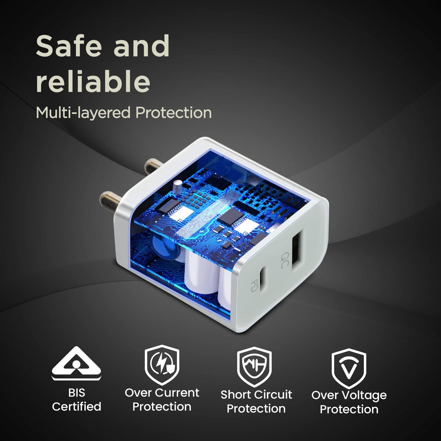 (Open Box) FLiX (Beetel) Storm 33W PD & QC Dual Port Wall Charger,USB Type A & Type C Output Widely Compatible for All Android & IOS Devices,Enhanced Safety,Light Weight & Compact,with Type C Cable (White–SD133)