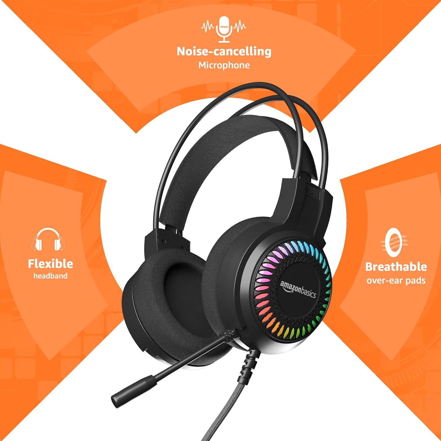 (Open Box) Amazon Basics Wired Over Ear Gaming Headphone with Mic for PC | 50mm Drivers | with 2m Cable (Black)