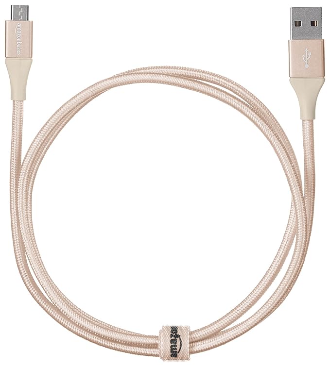 (Open Box) Amazonbasics Double Braided Nylon Micro USB Charging Cable for Android Smartphone (3 Feet, Gold)