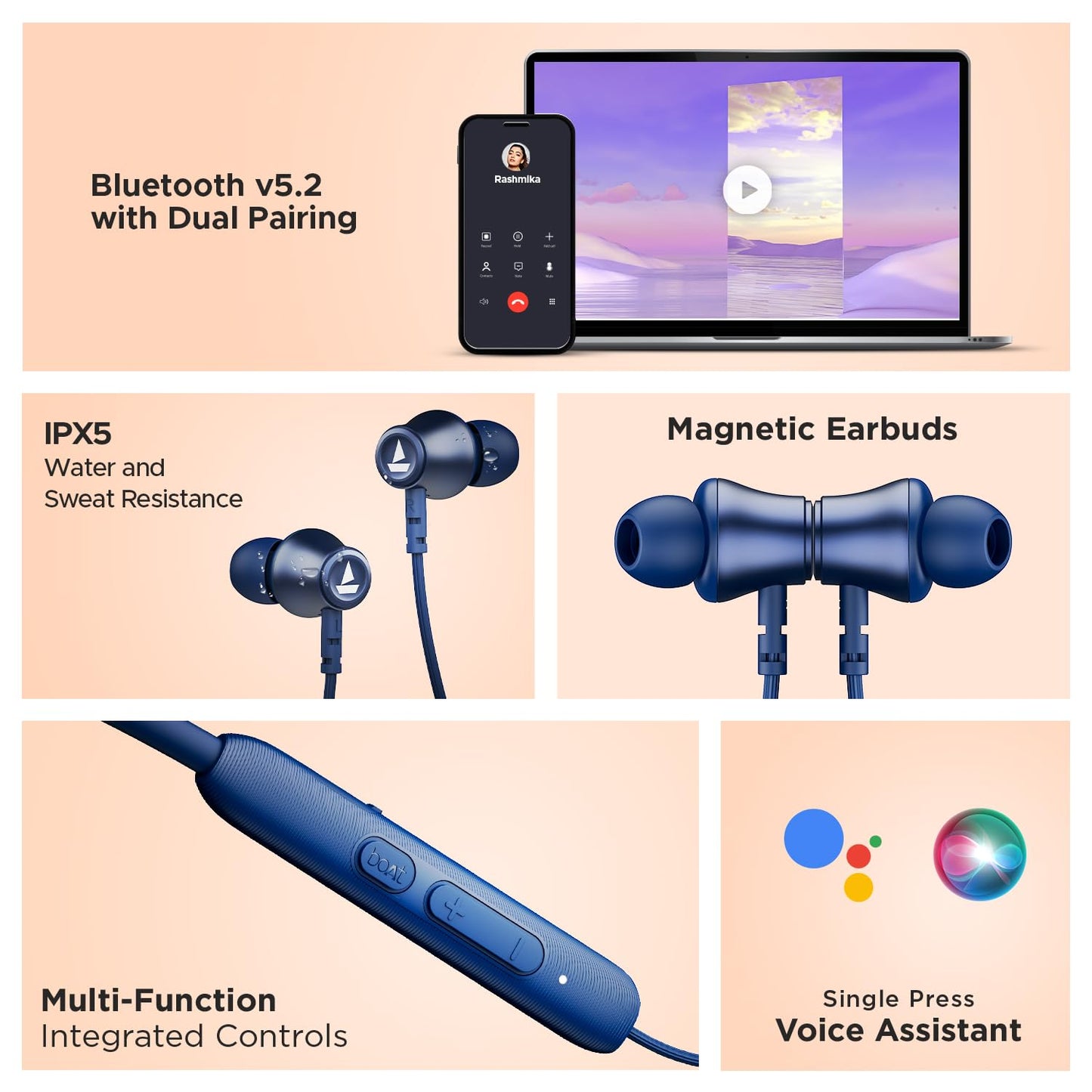 (Open box)boAt Rockerz 245v2 Bluetooth Wireless in Ear Earphones with Upto 8 Hours Playback, 12mm Drivers, IPX5, Magnetic Eartips, Integrated Controls and Lightweight Design with Mic (Navy Blue)