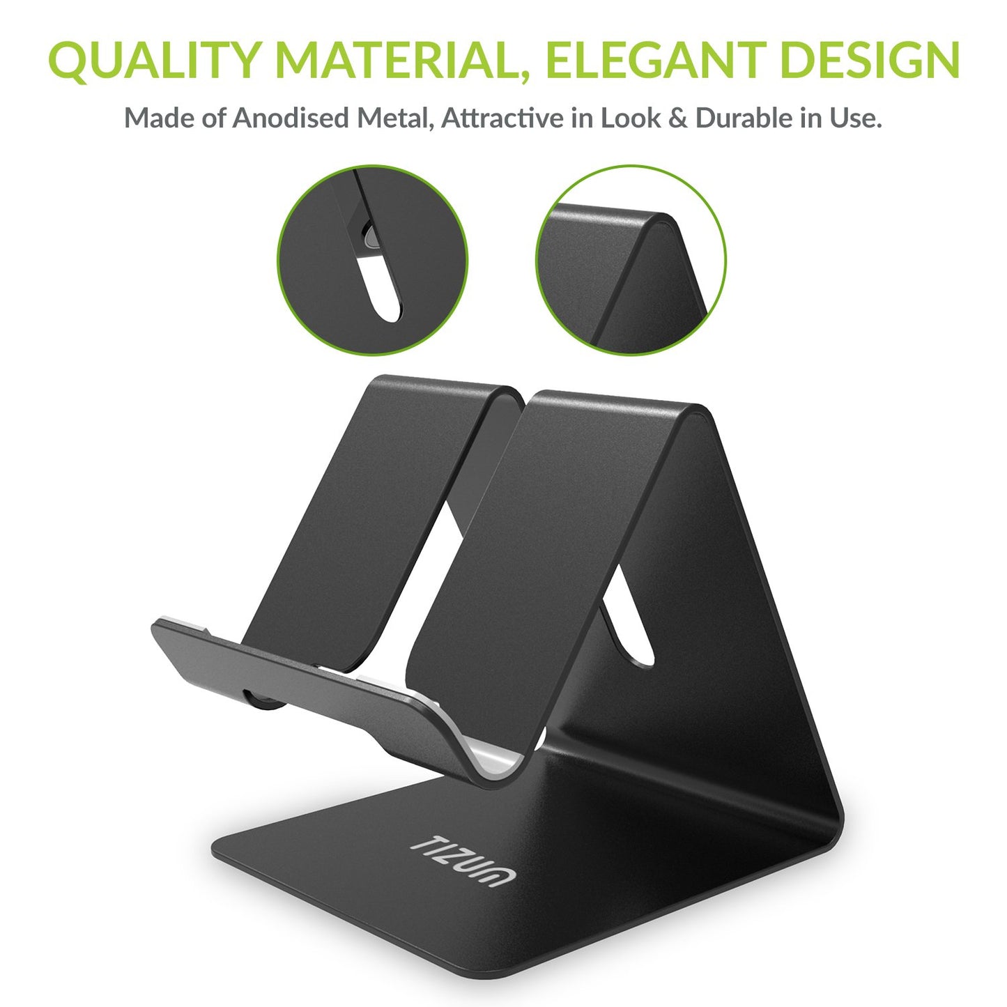 (Open Box) Tizum Aluminium Portable Stand with Convenient Charging Port Design for All Smartphone Mobile Holder - Silver
