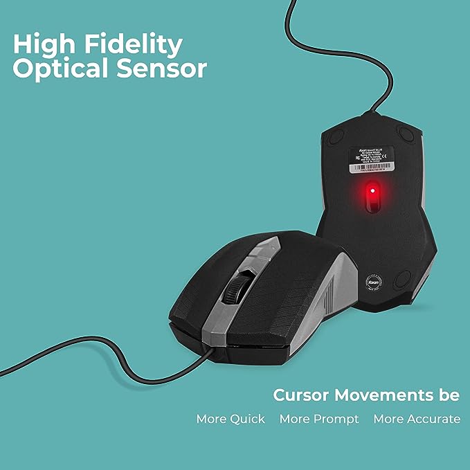 (Open Box) Foxin  Wired Plug & Play USB Mouse, High Resolution 6400 Dpi Optical Sensor, Clickable Scroll Wheel, Quick Response Ergonomic Mouse for Comfortable All-Day Grip for Pc/Laptop