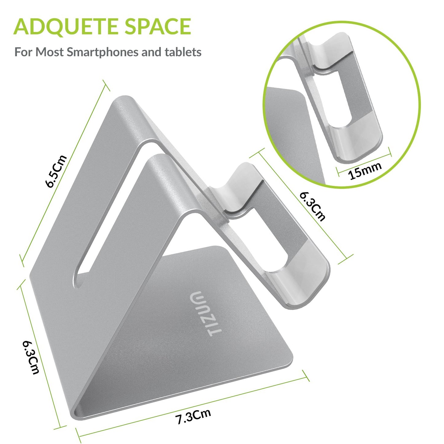 (Open Box) Tizum Aluminium Portable Stand with Convenient Charging Port Design for All Smartphone Mobile Holder - Silver