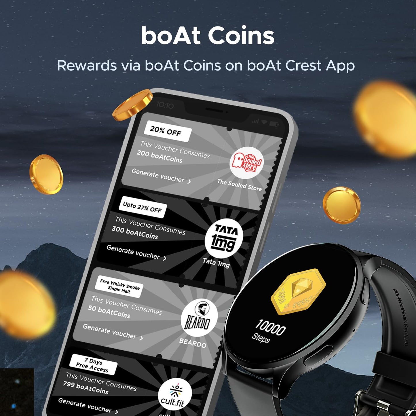(Without box)boAt Lunar Orb w/ 1.45" (3.6 cm) AMOLED Display, BT Calling, DIY Watch Face Studio, Coins, Crest App Health Ecosystem, Live Cricket & Football Scores, IP67, Smart Watch for Men & Women(Active Black)
