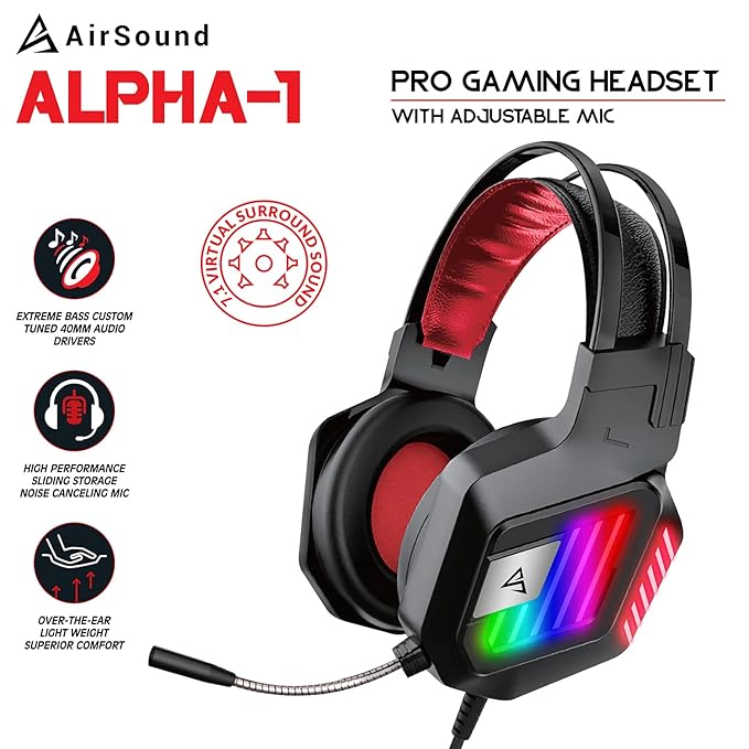 (Open Box) AirSound Alpha-1 Wired Over Ear Headphone with Mic
