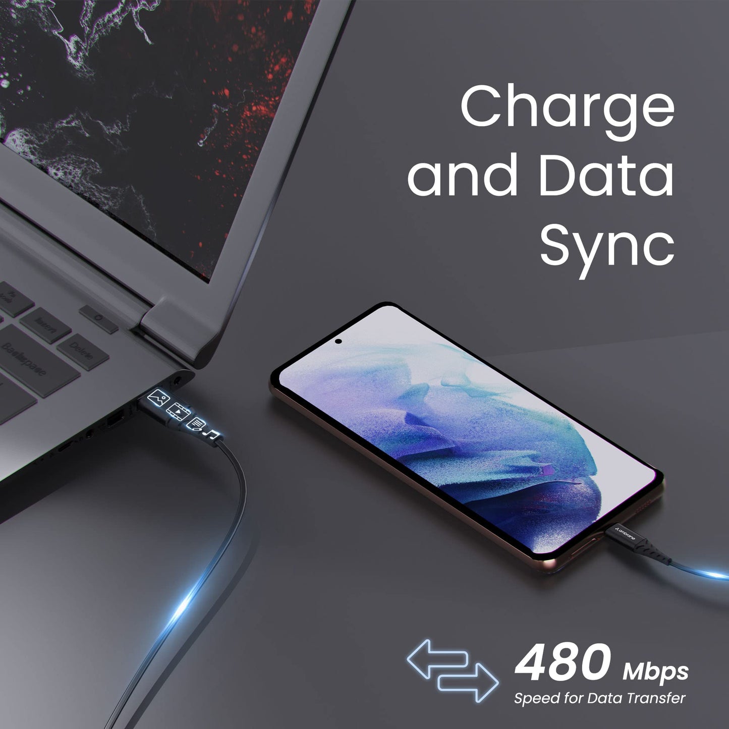 (Open Box) Ambrane 2.4A Fast Charging Output Cable with Micro to USB for Mobile, Neckband, True Wireless Earphone Charging, 480mbps Data Sync Speed, 1m Length (ACM - AZ1, Black)