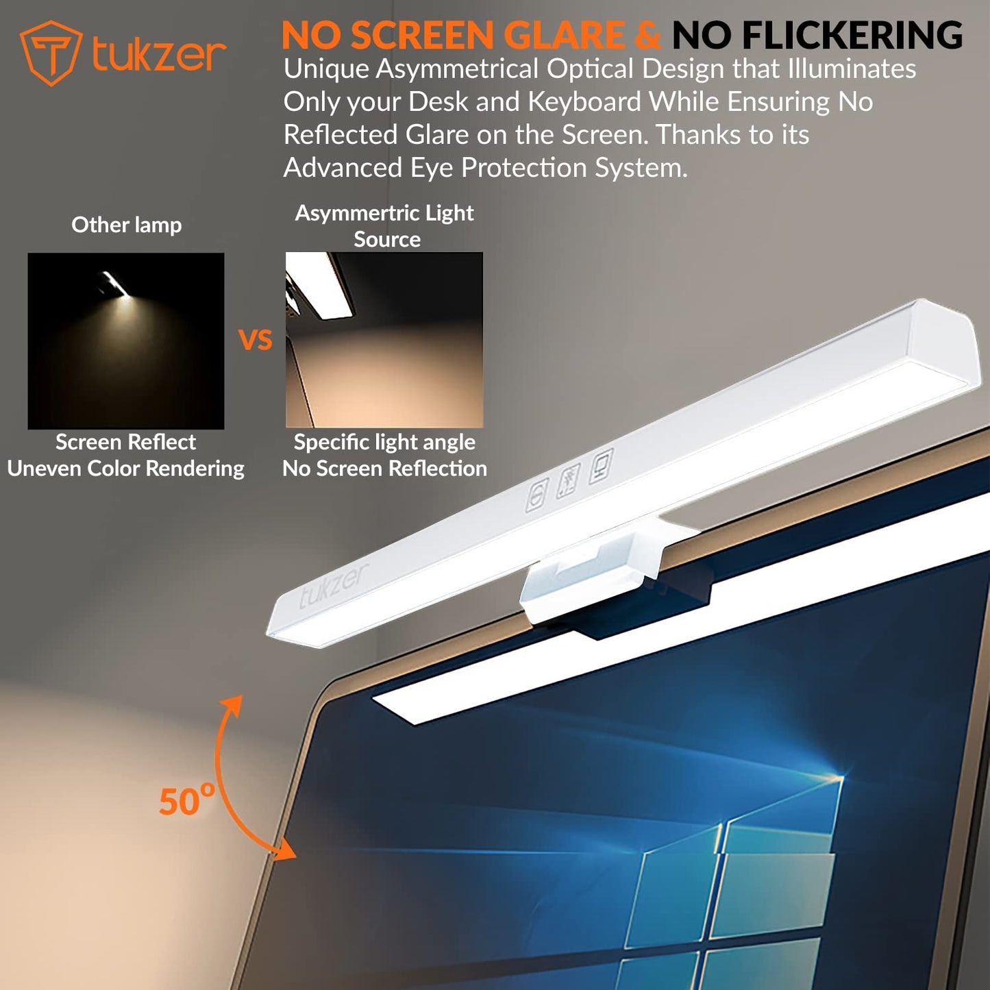 (Open Box)Tukzer 13-Inch Laptop Screen Light Bar with Smart Touch Sensor| USB Powered 5W LED E-Reading Lamp | 3 Color Temperature Modes, Stepless Dimming, 60-Min Timer, No Screen Glare Eye Health Care (Black)