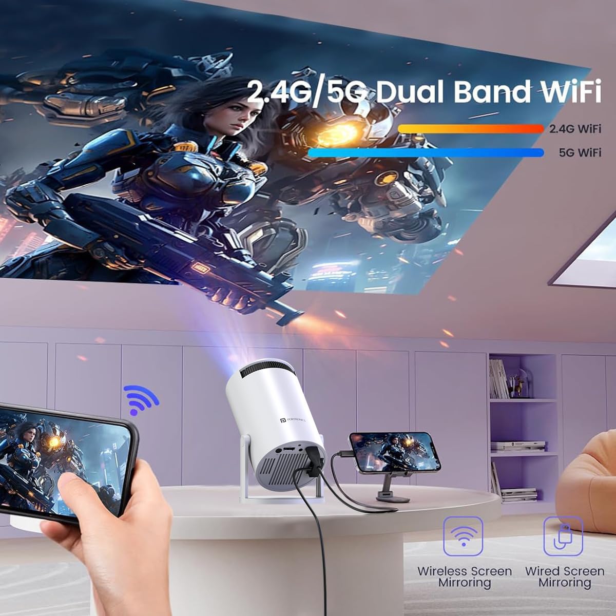 (Open Box) Portronics Beem 440 Smart LED Projector with 720p HD Resolution, Rotatable Design, Built-in Streaming Apps (Netflix, Prime Video, Hotstar), 2000 Lumens, Screen Mirroring, 3 Watts Speaker (White)