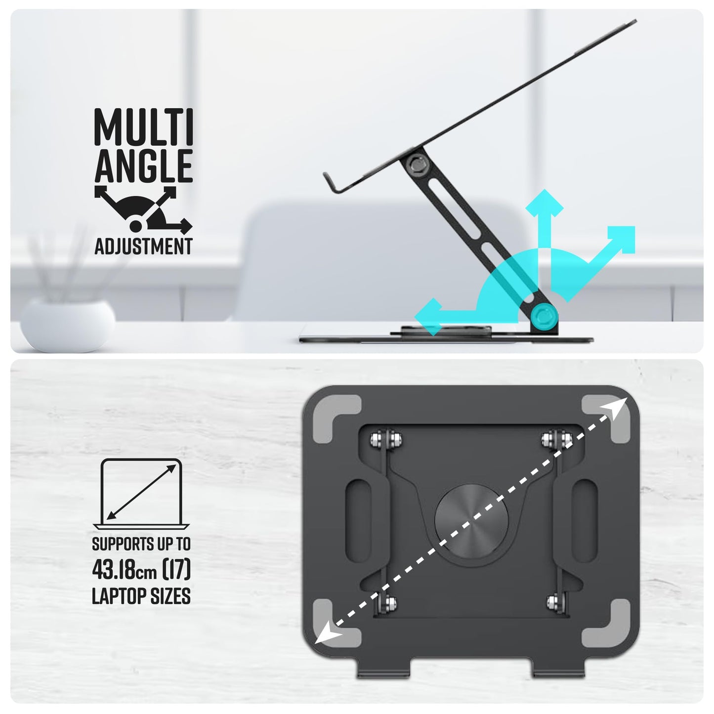 (OPEN BOX0)Zebronics NS3000 Portable Laptop & Tablet Stand Supports Upto 17” with Max. 5KG Support, Anti-Slip Silicone Pads, Foldable Design, Multi Angle Adjustment, Carbon Steel Body