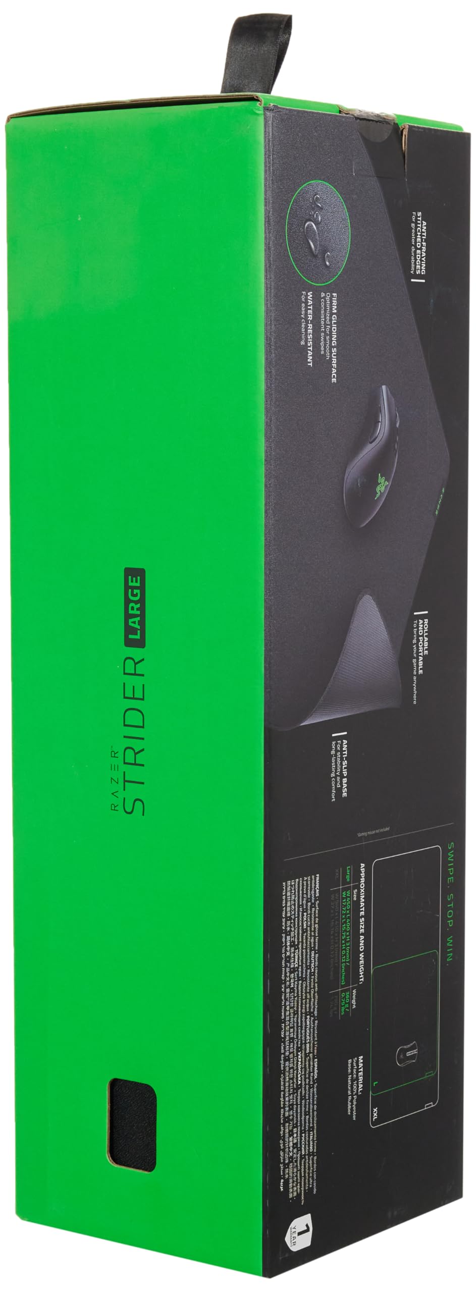 (OPEN BOX)Razer Strider - L Multilayer Synthetic Leather, Foam Padding, Head Cushion, Height Adjustable, Black/Green (RZ02-03810200-R3M1)