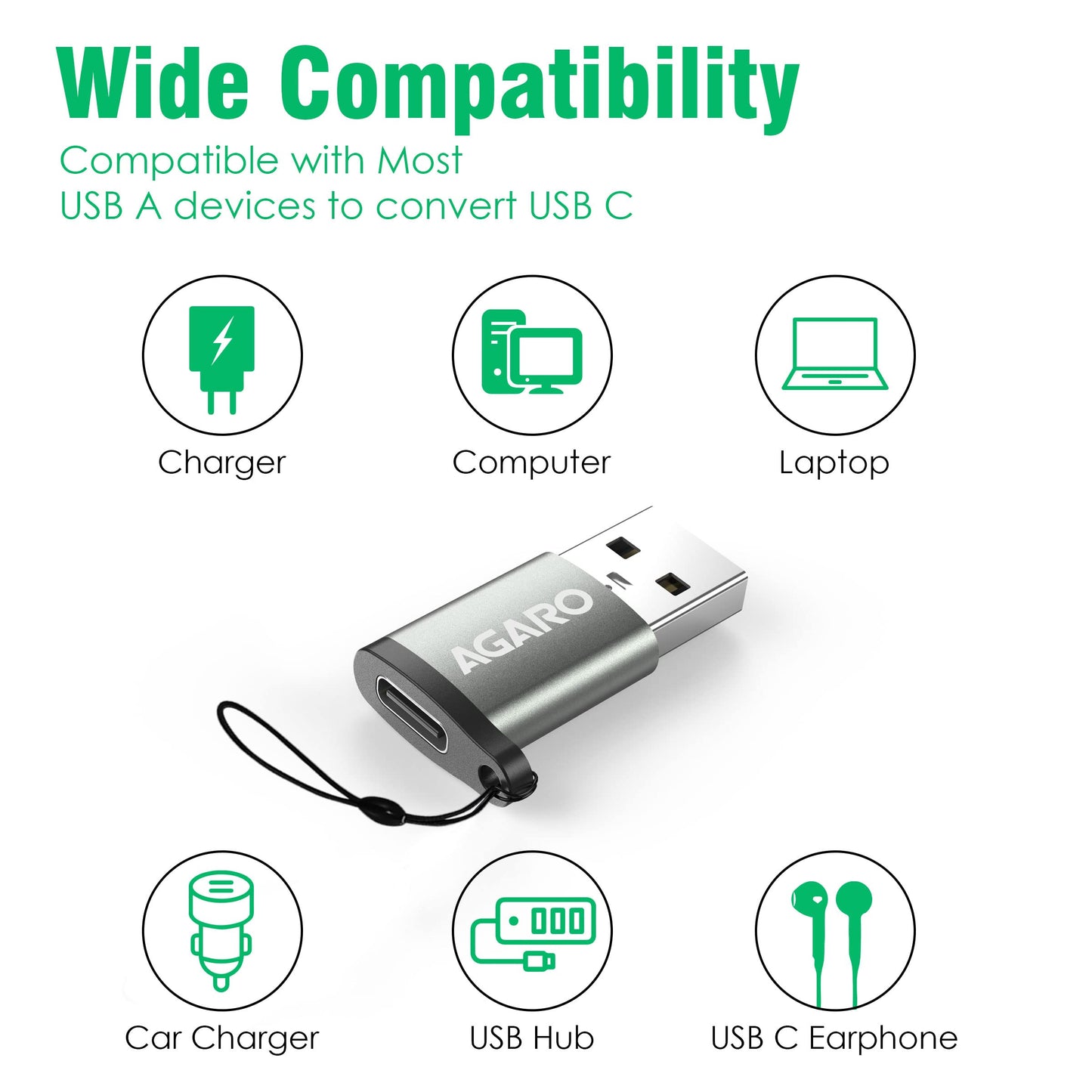 AGARO Micro USB to USB A Female OTG Adapter- (Metallic Grey)