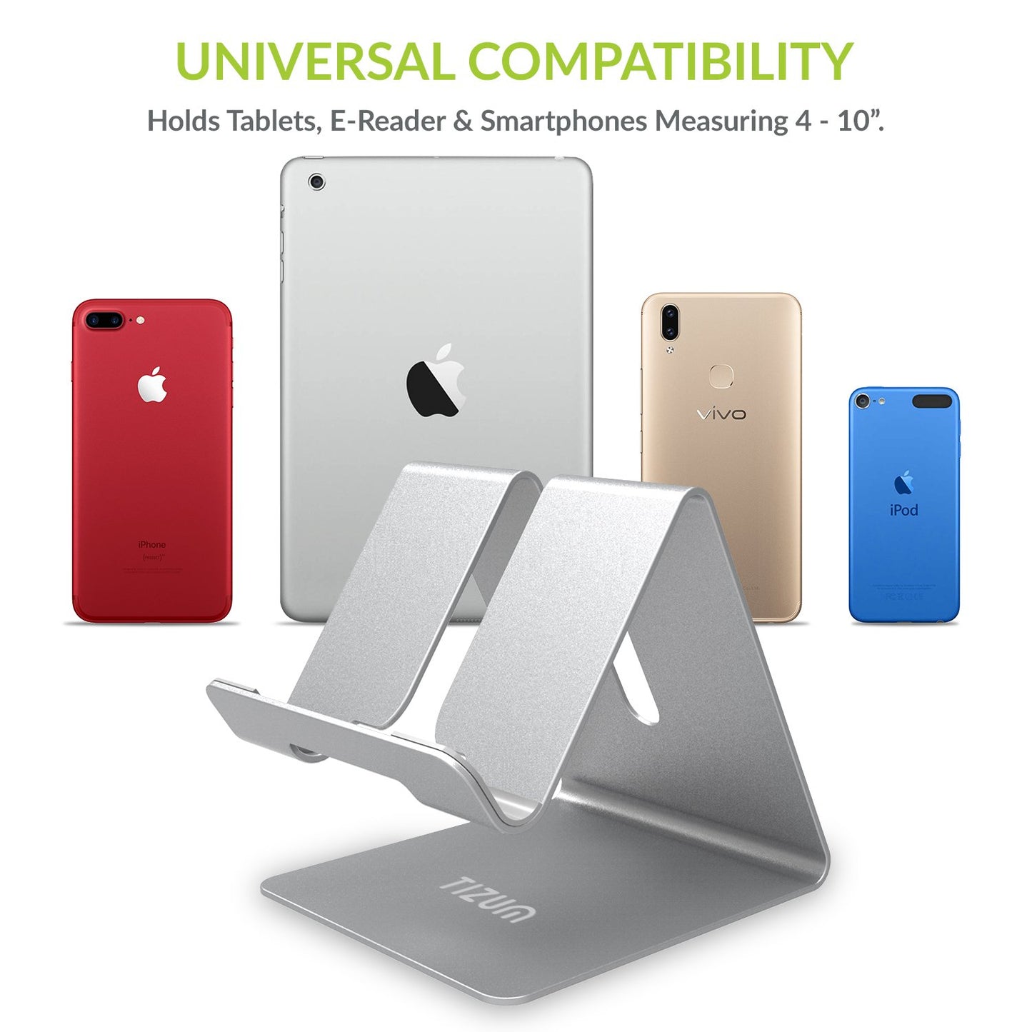 (Open Box) Tizum Aluminium Portable Stand with Convenient Charging Port Design for All Smartphone Mobile Holder - Silver