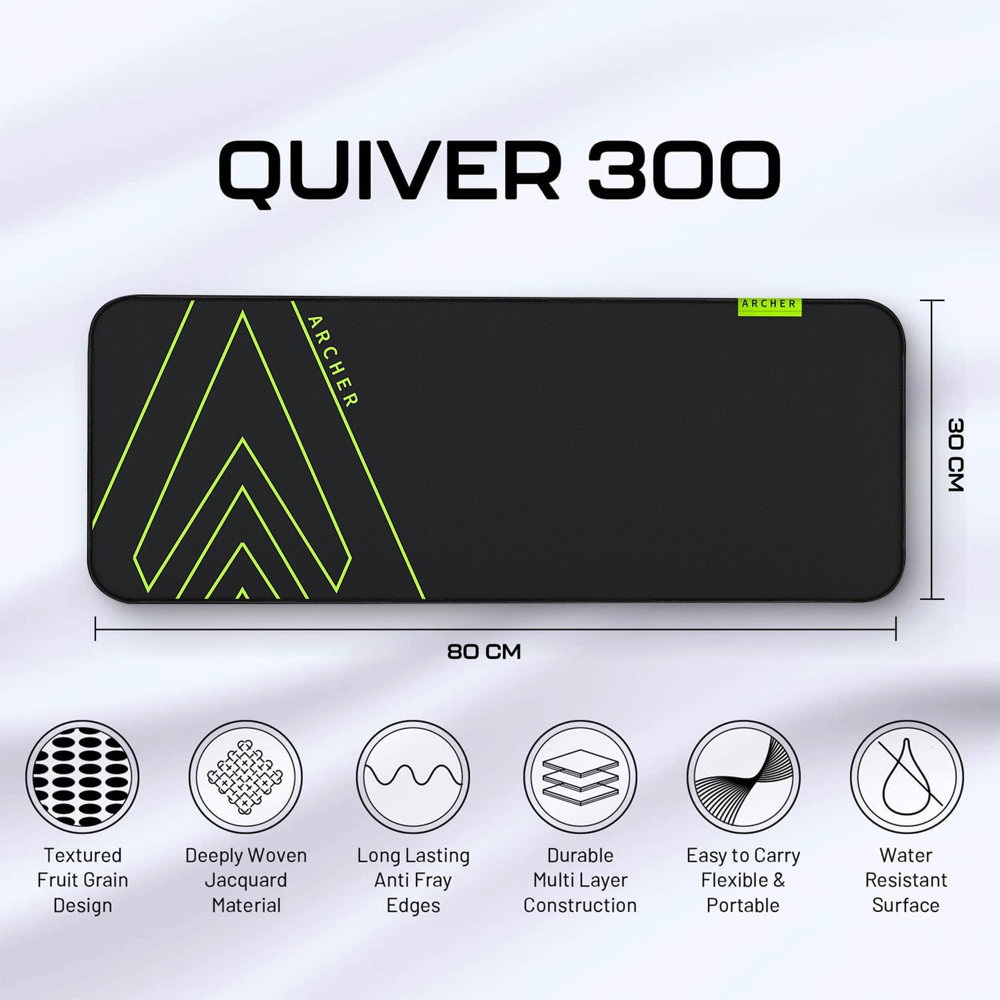 (Open Box) Archer Tech Lab Quiver 400 Gaming Mousepad, 16 RGB Strip Design, Touch Control, High Speed+Low Friction Jacquard Cloth Surface, Fruit Grain Anti Skid Base, Water-Resistant, Extra Ports, Portable