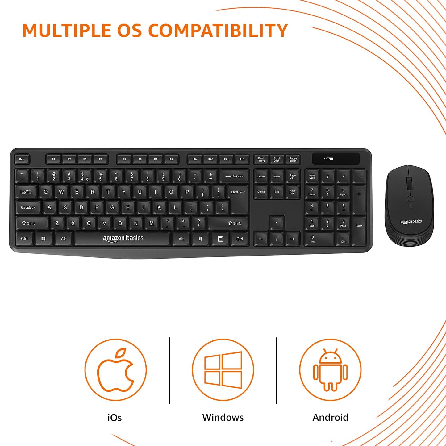 (Open Box) Amazon Basics USB Wireless Keyboard and Mouse Set with Nano Receiver