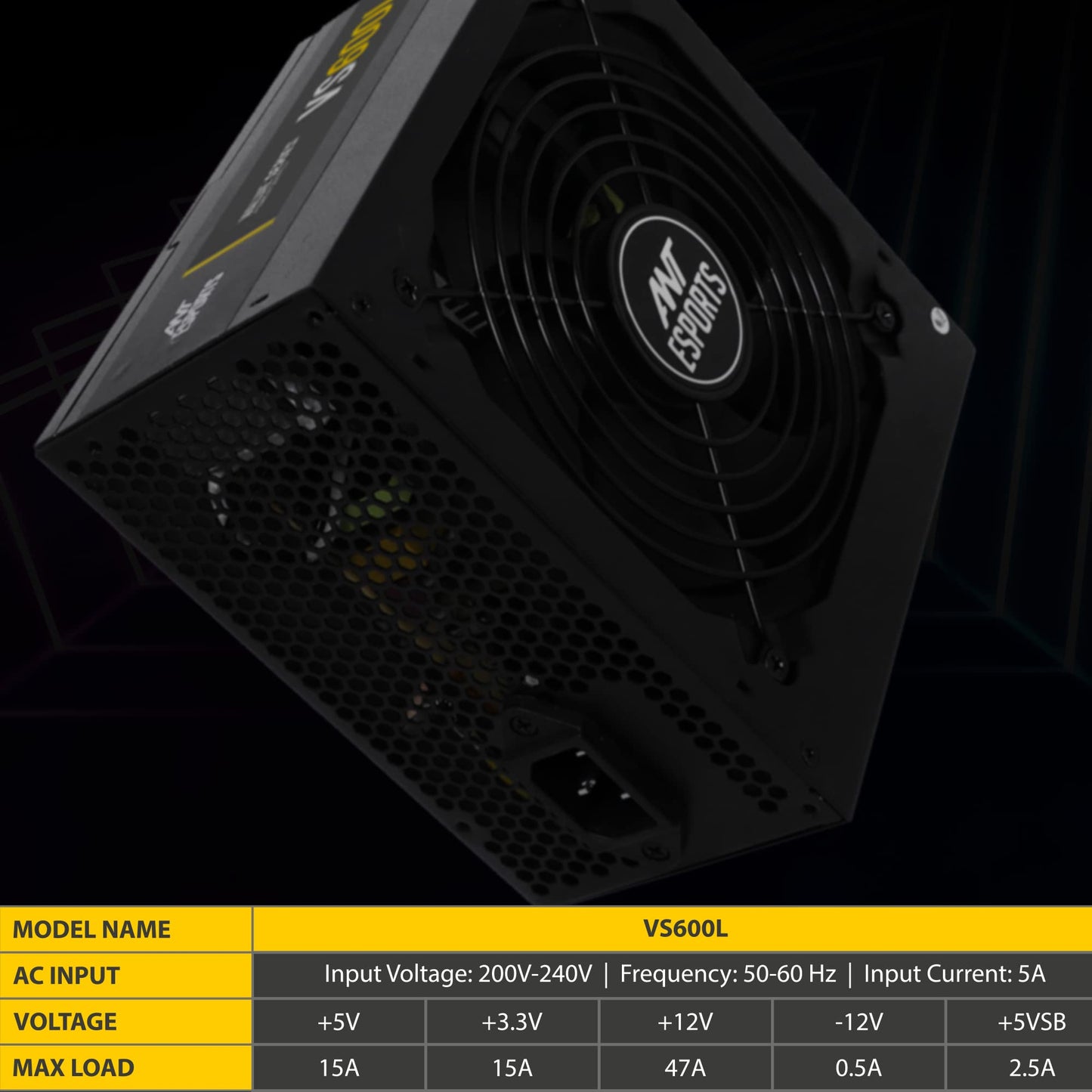 (Open Box)Ant Esports VS450L Non-Modular High Efficiency Gaming Power Supply/PSU with 1 x PCIe and 120mm Silent Fan