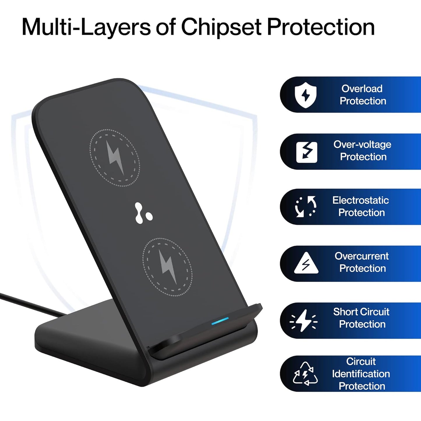 (Open Box) Ambrane 15W Wireless Charging Stand for iPhone 14/13/12 Series, Galaxy S23/S22/S21/S20/Note20 Series, OnePlus 9/9 Pro, Apple Watch & Other Qi Devices (Powerpod, Black)