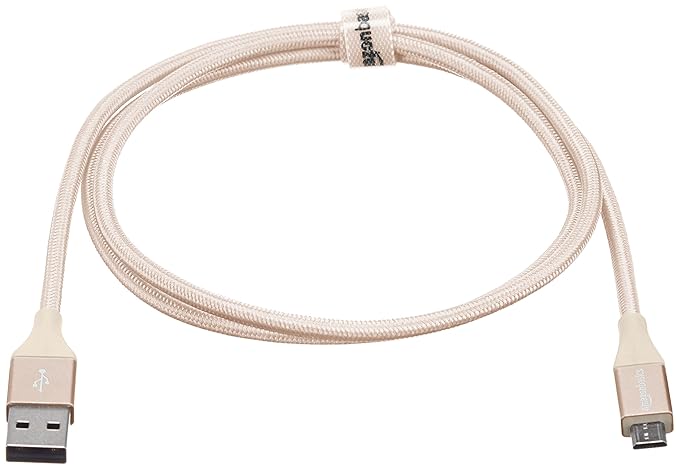 (Open Box) Amazonbasics Double Braided Nylon Micro USB Charging Cable for Android Smartphone (3 Feet, Gold)