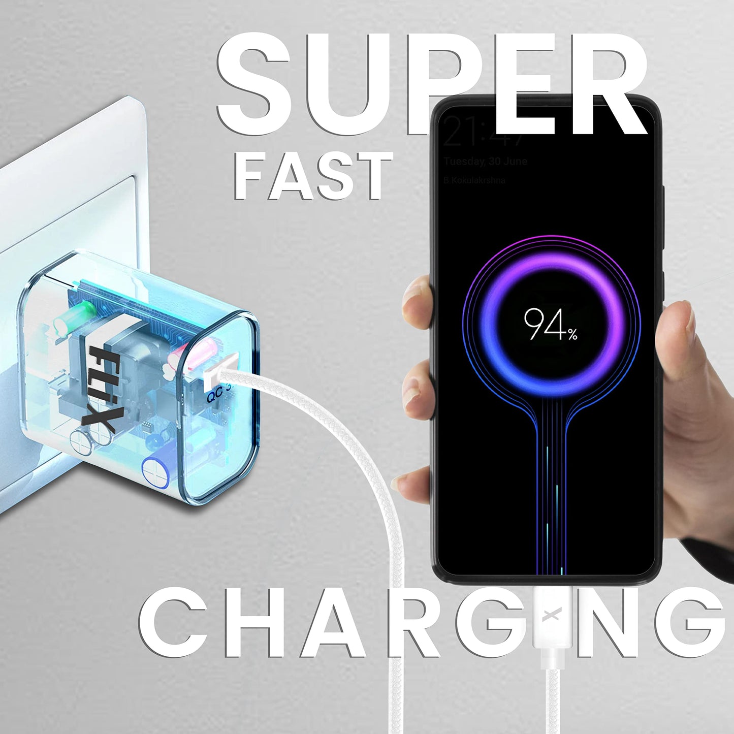 (Open Box) FLiX (Beetel) Storm 33W PD & QC Dual Port Wall Charger,USB Type A & Type C Output Widely Compatible for All Android & IOS Devices,Enhanced Safety,Light Weight & Compact,with Type C Cable (White–SD133)