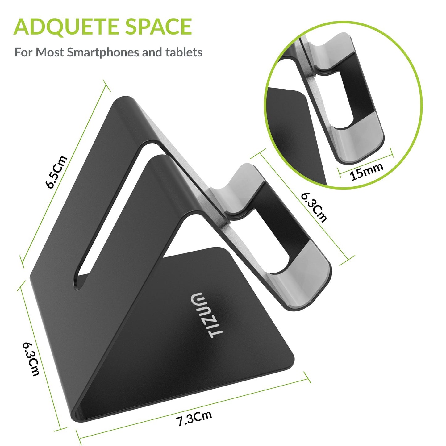 (Open Box) Tizum Aluminium Portable Stand with Convenient Charging Port Design for All Smartphone Mobile Holder - Silver