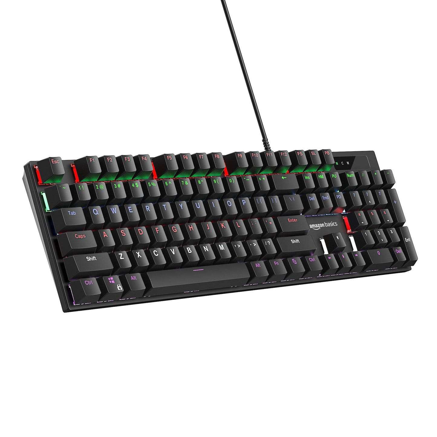 (Open Box) Amazon Basics USB Gaming Keyboard with Multicolour LED Effect | 12 Multimedia Keys |4 LED Modes