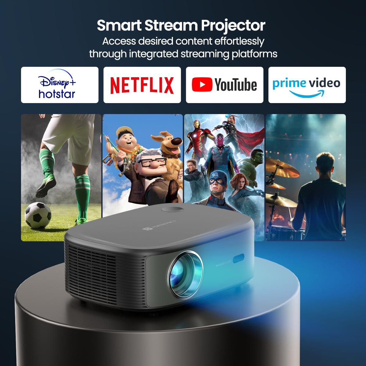 (Open Box) Portronics Beem 440 Smart LED Projector with 720p HD Resolution, Rotatable Design, Built-in Streaming Apps (Netflix, Prime Video, Hotstar), 2000 Lumens, Screen Mirroring, 3 Watts Speaker (White)