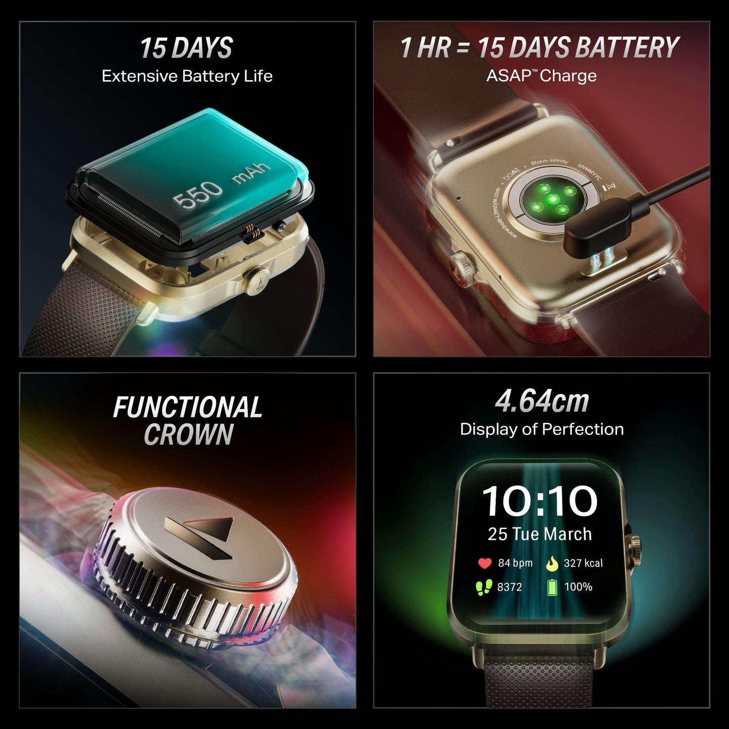 (Open Box) boAt Storm Infinity Plus w/15 Days Extensive Battery fueled by Huge 550mAh Battery, Fast Charge, 1.83”(4.65cm)HD Display, Functional Crown, BT Calling, Smart watch for Men & Women (Active Black)