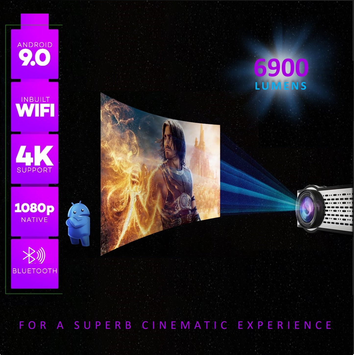 (Open Box) Egate K9 Pro-Max Android FHD 1080p LED Projector,