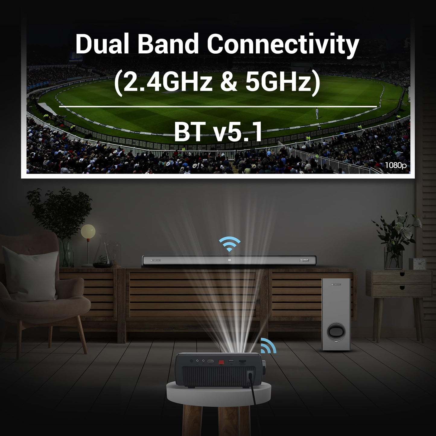 (Open Box) ZEBRONICS PIXAPLAY 15 Smart LED Projector with Dolby Audio, 5500 lumens, 4K Support, 180 Inch Screen Size, Supports Miracast, Bluetooth, USB, HDMI, WiFi, APP Support, 1080p Native