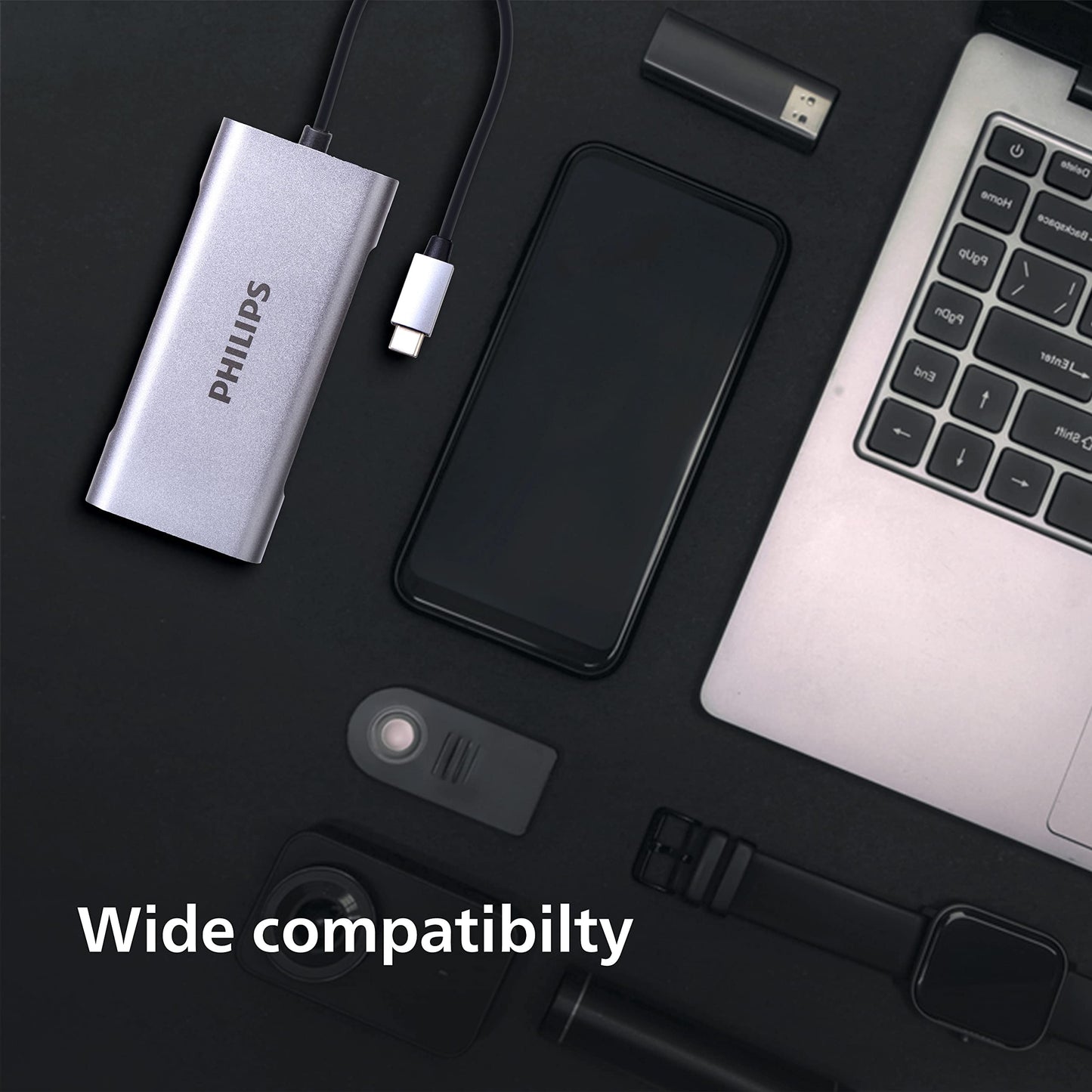 (Open Box) PHILIPS 7 in 1 USB Type C to HDMI 4K 30Hz + 3 x USB A + PD (max 60W) + Micro SD Card Slot + SD Card Slot Dock Adapter for MacBook, Windows OS, iPad, Chromebook, Surface, Android Type C Port Devices