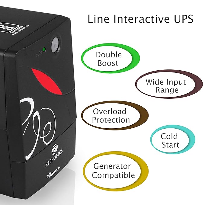 (Open Box) ZEBRONICS Zeb-U725 600VA UPS for Desktop/PC/Computers (not for Routers) with Automatic Voltage Regulation, Black