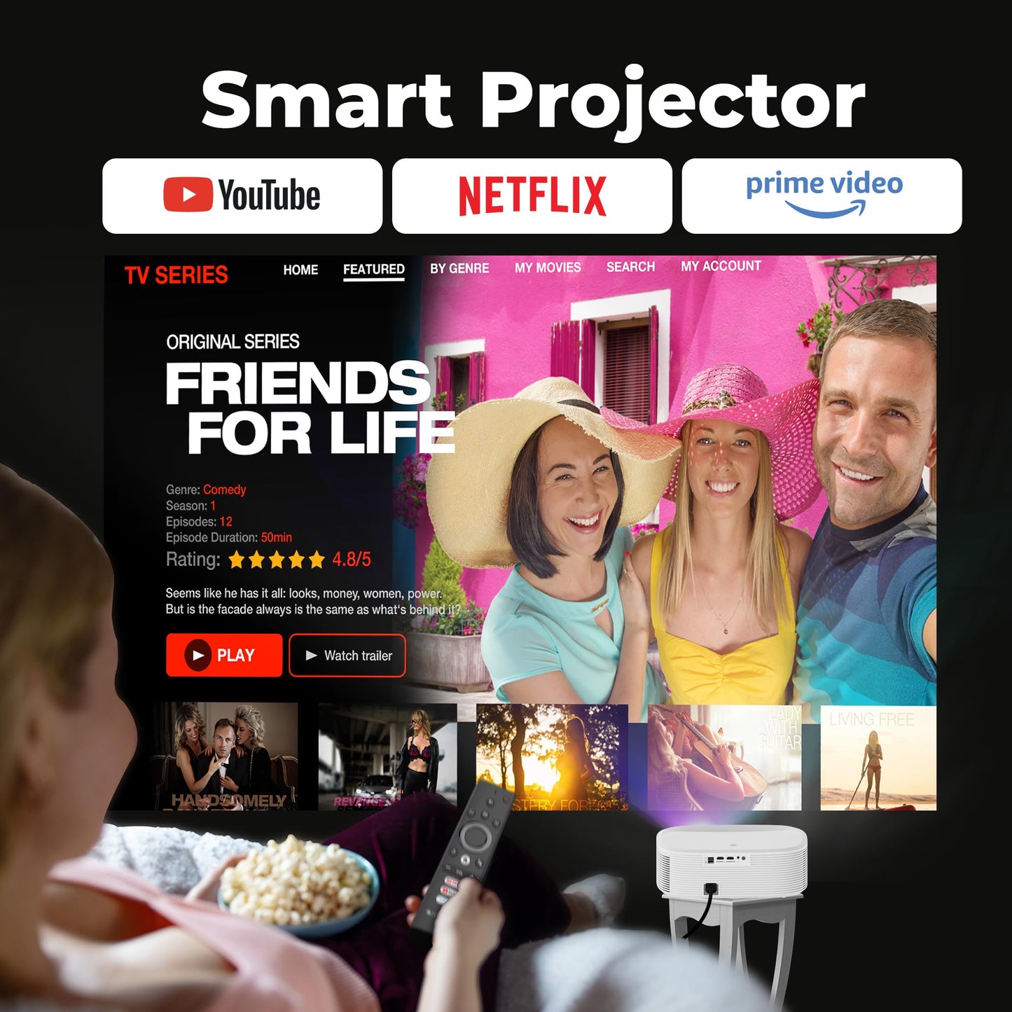 (Open Box) ZEBRONICS PIXAPLAY 15 Smart LED Projector with Dolby Audio, 5500 lumens, 4K Support, 180 Inch Screen Size, Supports Miracast, Bluetooth, USB, HDMI, WiFi, APP Support, 1080p Native