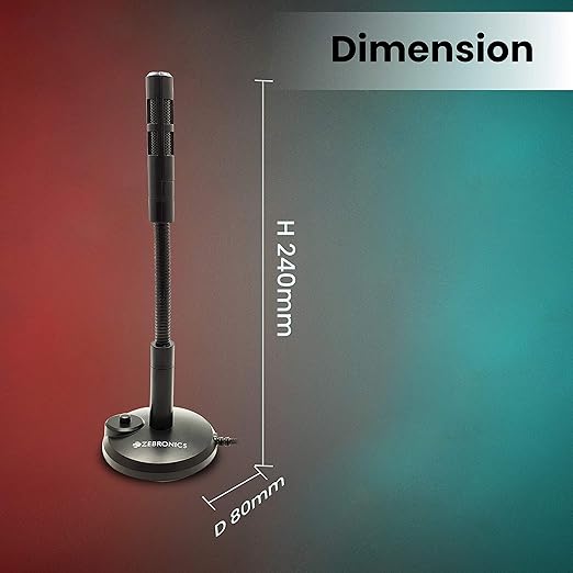 (Open Box) Zebronics ZEB-SM600 PRO Auxiliary Omnidirectional Desktop Microphone, 3.5 Mm Connector, Flexible Design, 2 Meter Braided Cable, Mic ON Off Option, Clear Audio Recording and Plug Play Usage (Black)