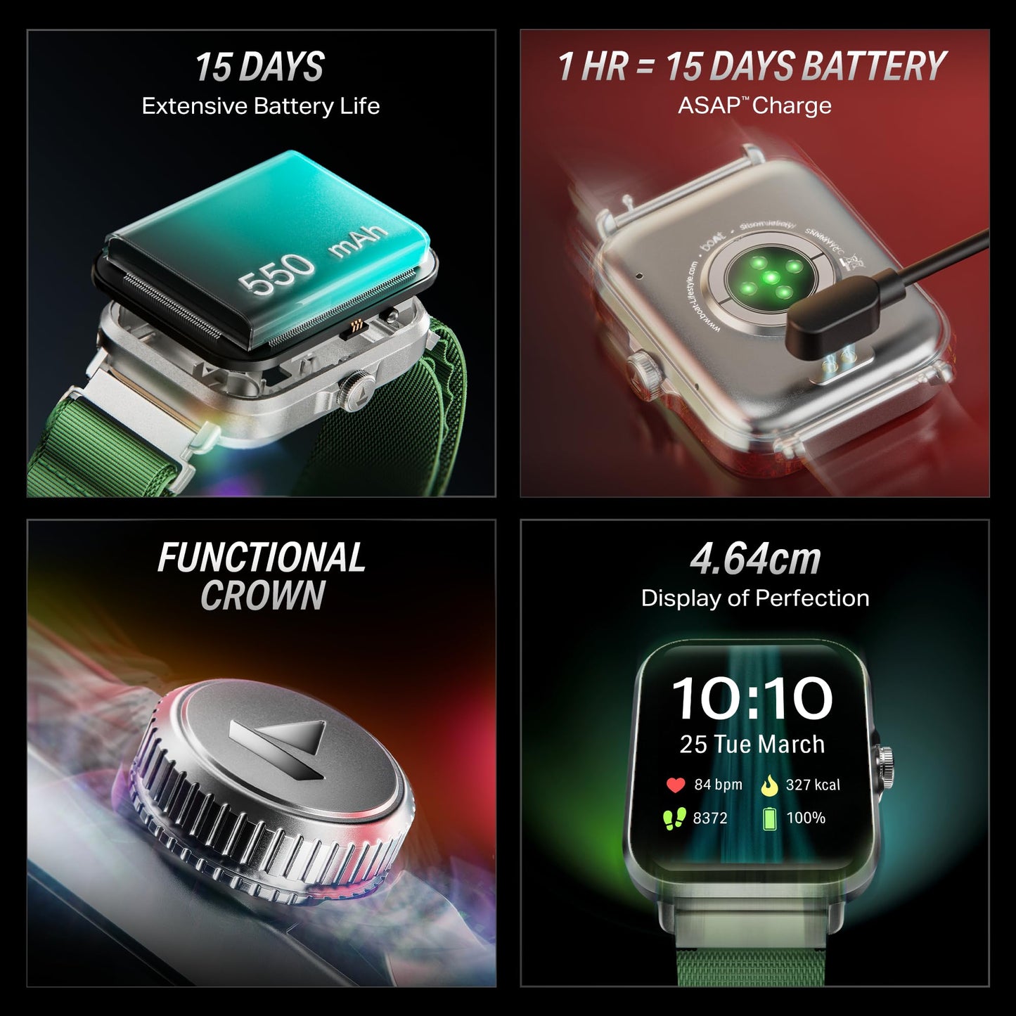 (Open Box) boAt Storm Infinity Plus w/15 Days Extensive Battery fueled by Huge 550mAh Battery, Fast Charge, 1.83”(4.65cm)HD Display, Functional Crown, BT Calling, Smart watch for Men & Women (Active Black)